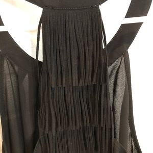 Black office/evening top with fringe detail